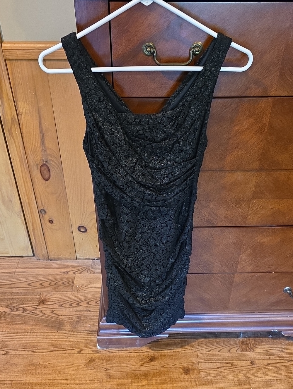 Express Black Lace Draped Mini Dress